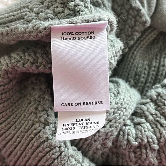 LL BEAN Cotton Funnel Neck Cable Knit Color Block Knit Sweater Size Large - Picture 6 of 6